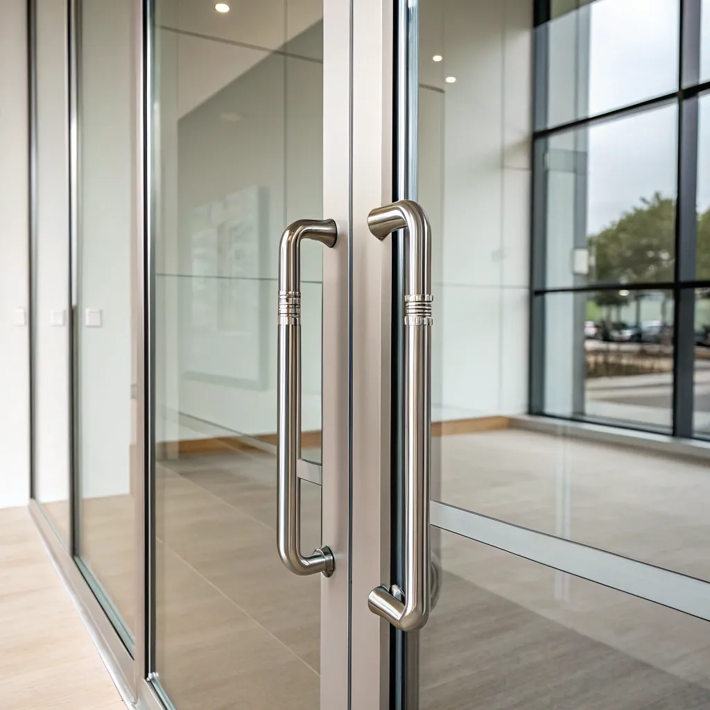 Contemporary glass door with modern handles